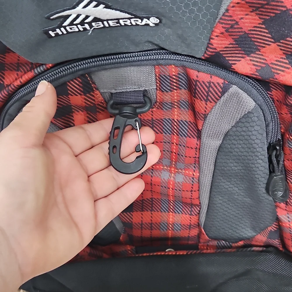 High Sierra Red Plaid Backpack with Black & Gray Accents